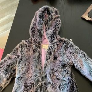 Fuzzy black purple and blue coat